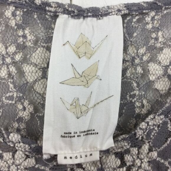 Anthropologie Paper Crane Gray White Lace Tunic M - Picture 2 of 8